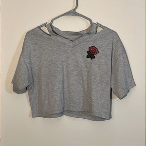 Grey rose crop top